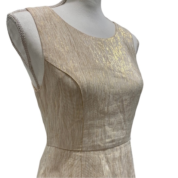 Ark & Co Gold Metallic Cocktail Dress with Black Stitched Polka Dot Design (M) - Picture 6 of 16
